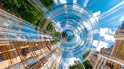Poster - Vibrant Abstract View of Urban Architecture Blending With a Dynamic Sky in Terra Futura