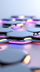 Poster - Abstract metallic hexagonal shapes with neon lights.