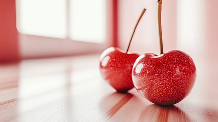 Poster - Glossy Cherries Illuminated by Holographic Light in a Cyberpunk Inspired Gradient Space