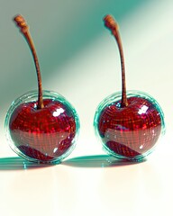 Aufkleber - Glossy Cherries Illuminate a Futuristic Gradient Space With Holographic Reflections