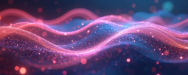 Aufkleber - Abstract futuristic background with golden, pink, blue glowing neon wave lines with bokeh lights. High speed data transfer concept. Fantastic design wallpaper, modern dynamic backdrop, with streaming