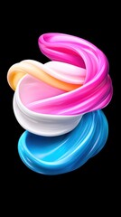 Poster - Abstract swirling vibrant pink, orange, white, and blue paint strokes on black background.