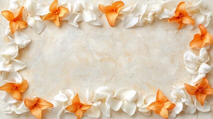 Canvas Print - Orange and white flowers frame, marble background, invitation design