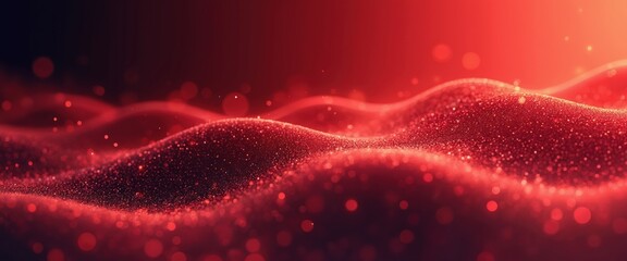 Leinwandbilder - Illustration of red gradient wave dot texture background for tech, digital concepts. Abstract motion graphic with glowing light effect, futuristic design with blurry mesh, vibrant gradient colors