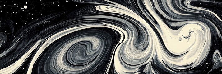 Fototapete - A dynamic abstract black and white pattern showcasing swirling forms and intricate textures, perfect for modern artistic visuals. with copyspace