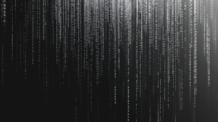 Fototapete - Streams of binary code cascade down against a dark background, creating a captivating digital rain effect. Light reflections enhance the mesmerizing atmosphere of the display