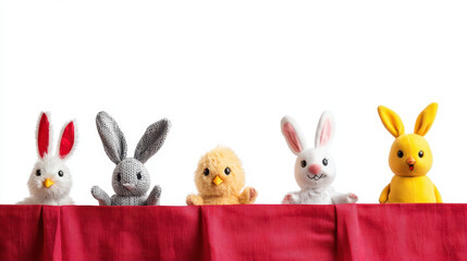 Wall Mural - easter gift ideas kid. Colorful Easter puppets on stage, featuring bunnies and chick