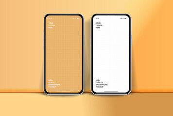 Poster - Realistic smartphone mockup. Mobile phone vector with isolated on white background. Device front view. 3D mobile phone with shadow. Realistic, high quality smart phone mockup for ui ux presentation.