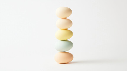 Wall Mural - easter gift ideas kid. Pastel colored stacked eggs in vertical arrangement on white