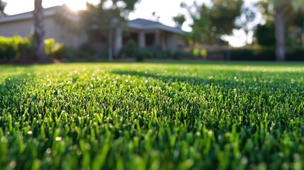 Wall Mural - A lush green lawn with a house in the background