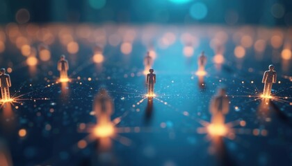 Aufkleber - Connected people figurines symbolize business networking, social media. Concept links human resources job opportunity data web connection recruitment management partnership team shows teamwork