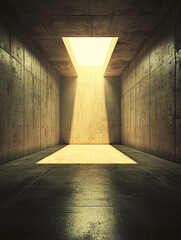 Wall Mural - A concrete room lit by a single skylight, the light beam creating a bright square on the floor.