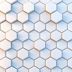 Wall Mural - Elevated white hexagon tiles create a modern, textured surface, subtly illuminated with cool and warm light variations.