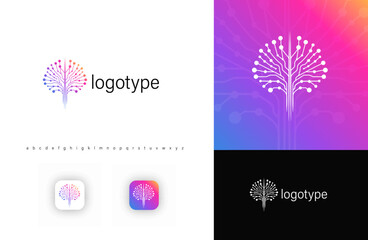 Aufkleber - Futuristic digital tree logo with circuit branches symbolizing AI, technology, and innovation. Perfect for tech startups, AI companies, fintech, IT solutions, and app branding. Vector illustration.