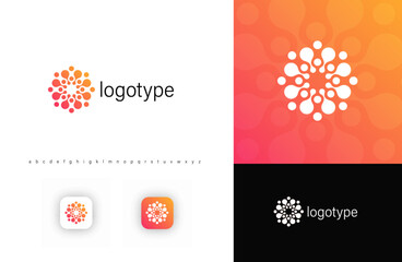Aufkleber - Abstract circular logo with interconnected elements symbolizing networking, innovation, collaboration. Ideal for tech startups, biotech, AI, digital marketing, corporate branding. Vector illustration