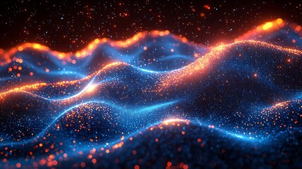 Abstract digital data stream with glowing blue numbers cascading across a dark, futuristic background
