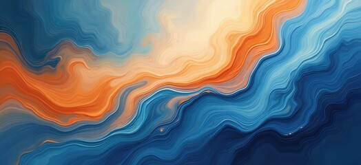 Poster - Dynamic abstract artwork features fluid mix of blue orange hues. Vibrant blend evokes cosmos galaxy nebula concepts. Suitable for digital art wallpaper, print, graphic design projects. Modern art.