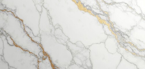 Poster - Elegant white marble texture with subtle gold, gray veins. Luxurious surface, perfect for backgrounds, interiors, design projects. Smooth, polished stone for countertops, tiles, architecture,