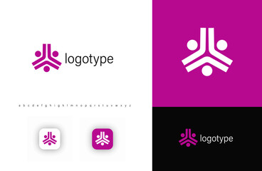 Aufkleber - Abstract geometric logo, three interconnected figures symbolizing teamwork, collaboration, unity. Perfect for consulting firms, tech startups, and leadership organizations. Vector illustration