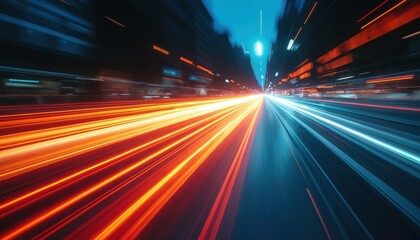 Aufkleber - Vivid streaks of red and blue light illuminate the night road. Cars speed by on highway. Motion blur creates abstract pattern, symbolizing energy, transportation innovation and tech progress.