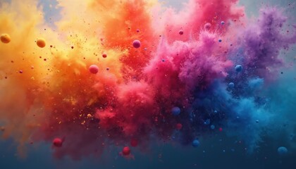 Poster - Illustration of colorful paint explosion, splash of multicolored powder on abstract background. Burst of bright festive Holi colors. Explosion, watercolor, explode concepts. Abstract art. Vibrant