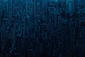 abstract close-up of a glowing blue digital circuit board, showcasing intricate connections and tech