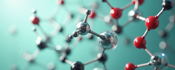 Aufkleber - Holographic chemical compound close-up. Futuristic molecular visualization, inorganic chemistry insights. Atom structure transformation, dynamic material simulation, reaction advancement, innovation,