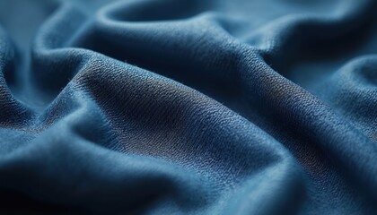 Poster - Close-up of wavy classic blue denim cloth. Blue color textile background with smooth dark surface for clothes. Fashion elegant style, cotton canvas fiber abstract wallpaper.