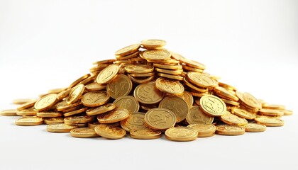 Poster - 3d illustration of gold coins pile isolated on white background. shiny golden metal money with detai