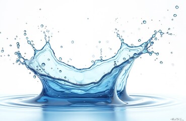 Poster - Liquid splash with clear blue water isolated on light background. Splashing water in ripple motion looks dynamic. This photo presents purity freshness and can be used for beverage product ads.