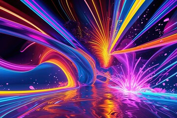 Poster - Energetic Abstract Neon Patterns with Radiant Color Splashes for Modern Mobile Wallpaper