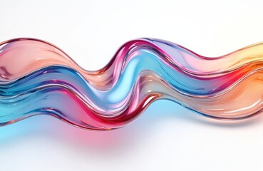 Poster - Abstract flowing liquid glass shape with colorful reflections. Ribbon of curved water features glossy, wavy fluid motion with chromatic dispersion and thin film spectral effect. Modern art concept.