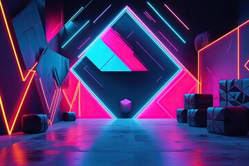 Poster - Dynamic Gaming Advertising with Vibrant Neon Geometric Abstract Background