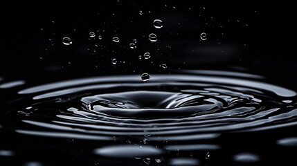 Poster - Water droplet impact, dark background, abstract ripples