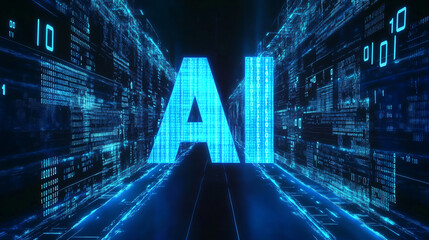 artificial intelligence design technology concept, of a glowing Blue digital 