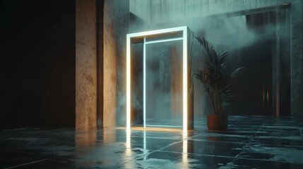 Poster - Virtual cyberspace reality room with stars on a black background, 3D illustration