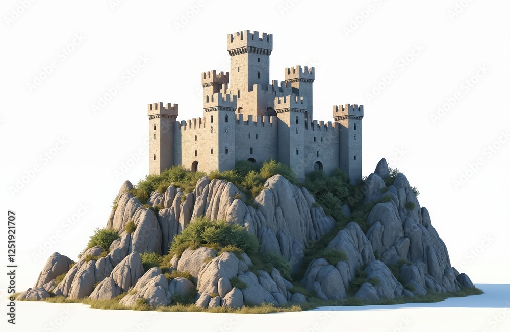 Castle Made Using Rocks Medieval castle sits on a rocky hill. The fortress shows ancient stone ...