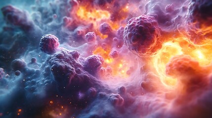 digital fantasy rendering of abstract cellular structures floating in a cosmic environment with inte