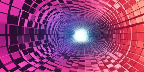 Poster - A vibrant tunnel constructed from colorful square tiles leads onward