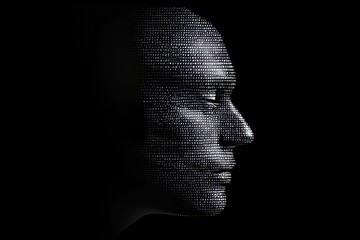 Concept of a Digital Human Skull with a Texture of Binary Code