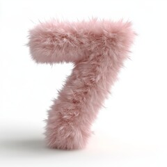 Fototapete - Fluffy light pink letter 7 with a soft texture rendered in a virtual setting against a pure white background, perfect for playful and creative designs