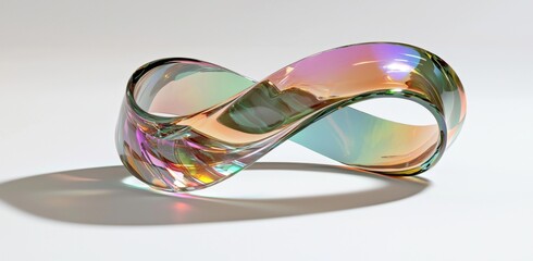 Poster - Abstract background featuring an iridescent glass ribbon, presented as a 3D rendering illustration with holographic lines and curved shapes on a white surface. The design includes an abstract