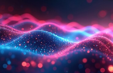 Poster - Illustration of abstract futuristic background with pink, blue glowing neon moving wave lines. Bokeh lights, data transfer concept wallpaper. Modern cyber space science fiction background. Fantastic