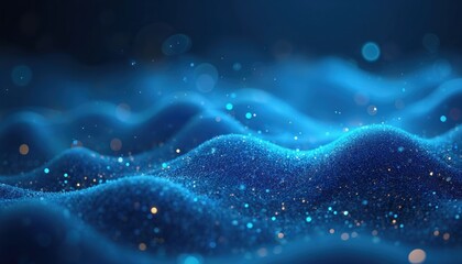 Poster - Abstract blue tech background with digital waves, blurred bokeh. Dynamic network system with artificial neural connections, quantum computing, electronic global intelligence. Ideal as wallpaper