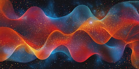 Poster - Colorful abstract wave patterns with shining light and dark background
