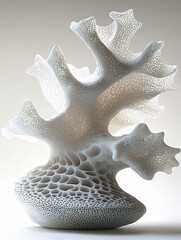 Wall Mural - Intricate, porous white sculpture resembling coral, featuring organic shapes and subtle light diffusion against a neutral background.