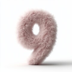 Fototapete - Lovely fluffy letter 9 in light pink color creates a soft and inviting atmosphere on a pure white background showcasing artistry in 3D rendering style