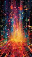 Poster - Abstract digital city illuminated with vibrant streams of light