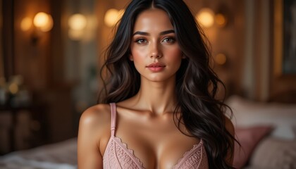Naklejka na meble Elegant Woman in Pink Lingerie, Sensual Portrait