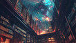 © Thiago - Beyond imagination concept. a library suspended in space with books glowing like constellations, the universe of knowledge concept. Infinite Libraries. Illustration
